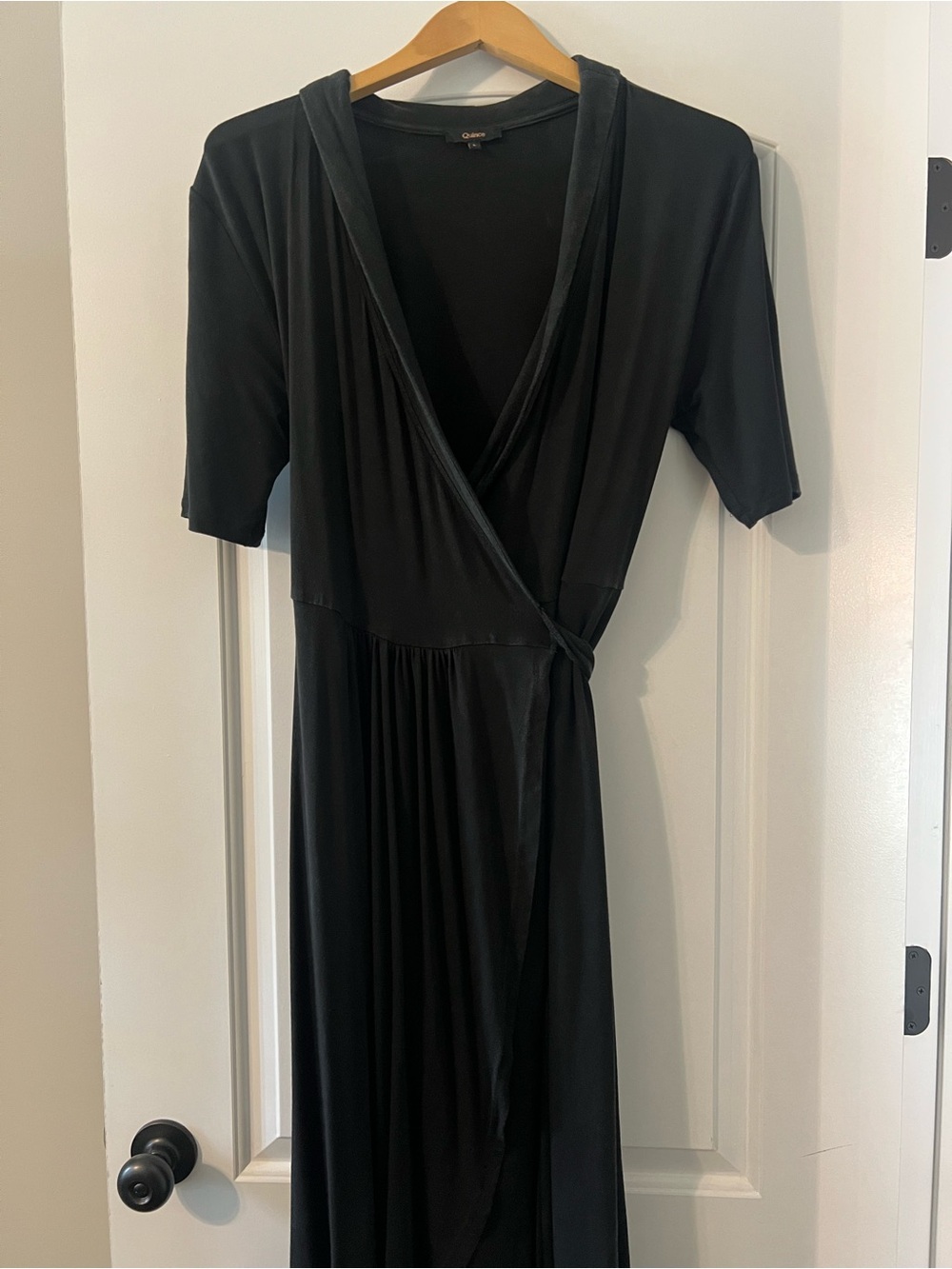 Quince Tencel Jersey Midi Wrap Dress Sz L Black
